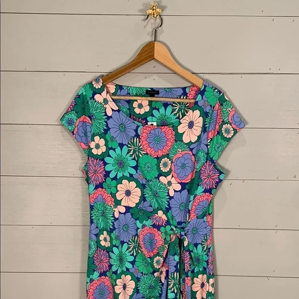 Talbots retro print Floral Women's Dress NWT size large faux wrap knot